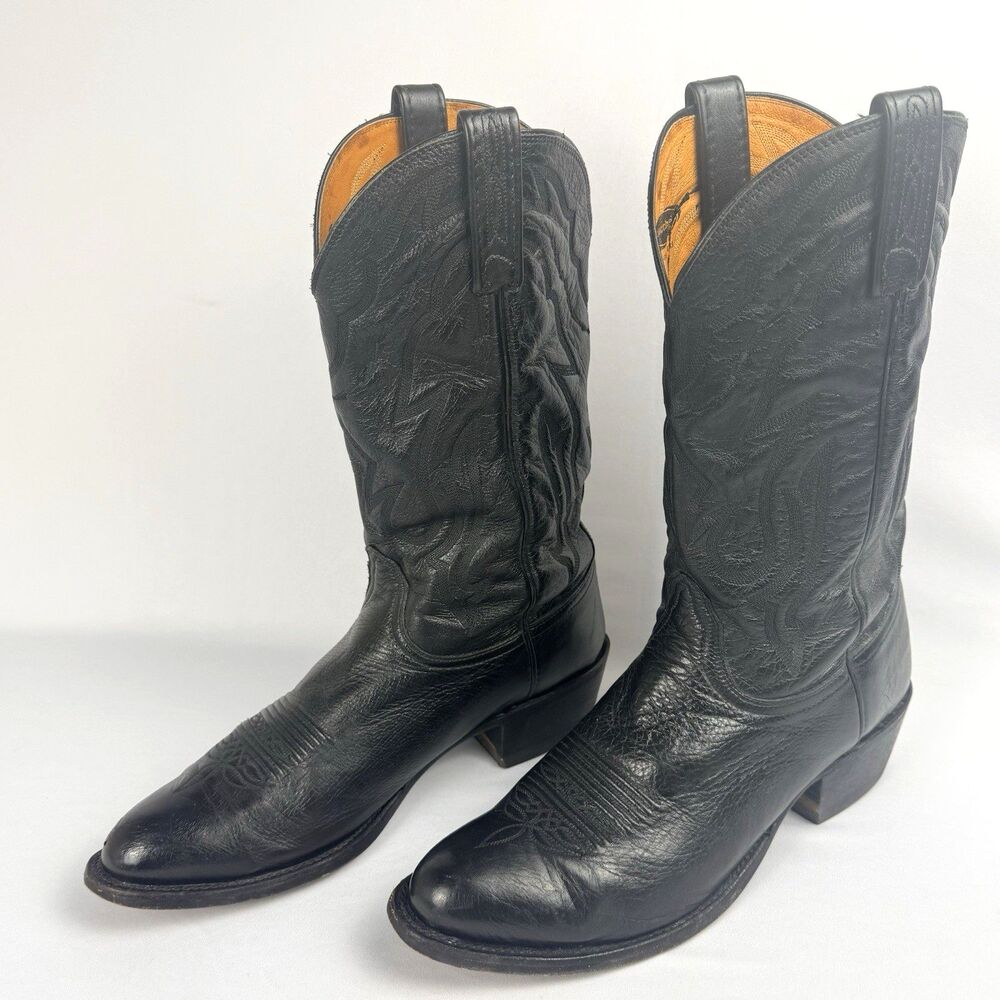 Lucchese 2000 Vintage Black Leather Cowboy Boots Mens 11 D T3034R4 Made In USA